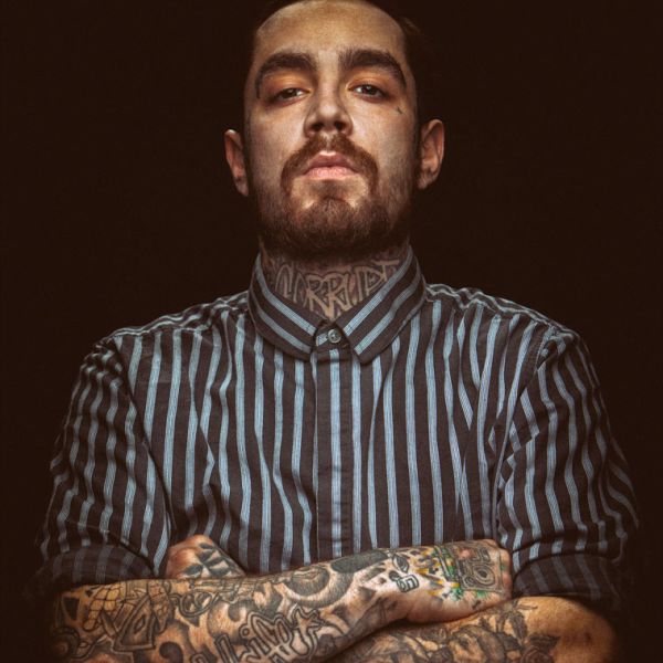 Portrait photography tattoo man in studio